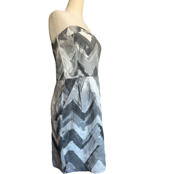Banana Republic Italian LINEN Grey Gray Chevron Strapless Dress Boning 10 - Picture 3 of 13